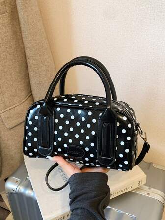 1pc Women's Elegant Handbag, Shoulder Crossbody Bowling Bag, Solid Color PU Polka Dot Element, Minimalist Chic Style, Elegant Fashion Versatile, Suitable For Travel, Shopping, Dating, Gift