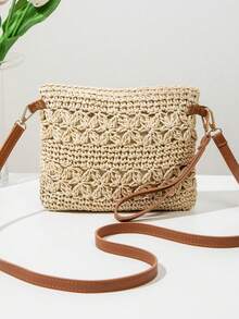 1个夏季沙滩编织单肩斜挎手提包，女士草编手提包
