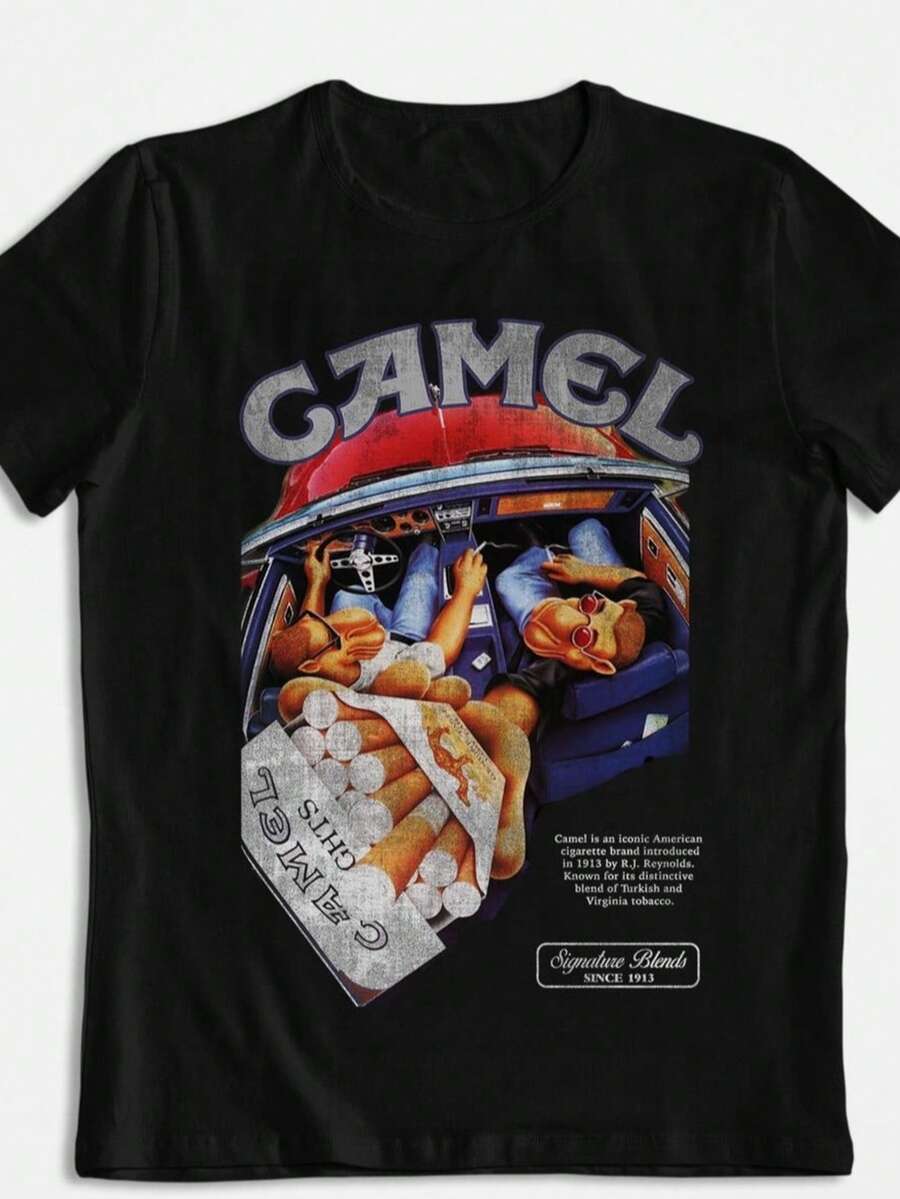 Vintage Graphic T-Shirt Camel Cigarettes Retro Poster - 黑色 - 查看 1