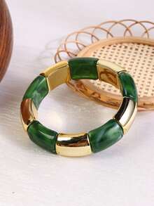 1条新款弹力手链，手工树脂抛光扎染手链，复古优雅串珠手链，时尚饰品，适合女性、女孩日常佩戴，也适合派对和旅行。