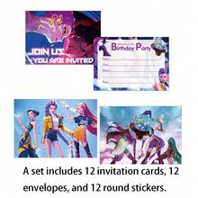 Set de 1/12 tarjetas de invitación para fiesta temática - Incluye tarjetas de invitación, 12 sobres y 12 pegatinas, se pueden usar para invitaciones de cumpleaños/eventos, con patrones de personajes de anime, ideal para fiestas de Navidad, Halloween y reuniones de fans - Multicolor - Ver 9