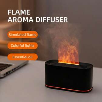 1pc Flame Effect Ultrasonic Humidifier - Essential Oil Diffuser, 7-Color LED Lights Aroma Diffuser, USB Powered, Bedroom Ambiance, Compact Design, Suitable For Various Oils, Auto Shut-Off, Christmas Gift
