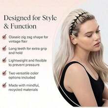 2 Pcs-Headbands For Women Non Slip – Fashion Accessories For Slicked Back Styles - Comfortable Comb Headband With Teeth |   Ideal Gifts For Women - Tortoise & Black Headband - 黑色 - 查看 3
