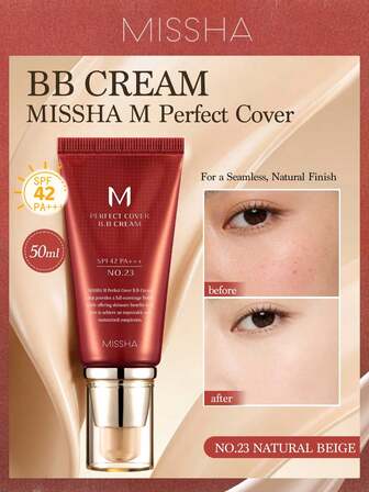  MISSHA M Perfect Cover BB Cream, 50ml, Lätt och andningsbar, Skapar en naturlig makeuplook, Återfuktande makeupprimer, SPF42, Full täckning, Anti-aging