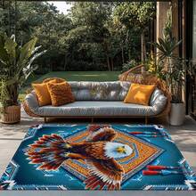 800g/M² Heavy Duty Turquoise Eagle Pattern Mat - Large Non-Slip Absorbent Washable Polyester Mat, Suitable For Outdoor, Bathroom, Camping, Yoga, Living Room - Turquoise Blue Southwest  Design With Eagle Pattern - 彩色 - 查看 10