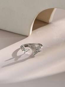 Nooxian 1pc Minimalist Elegant Zirconia Butterfly Open Ring For Women - Silver - View 2