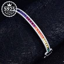 Colorful Gradient S925 Silver Bracelet - Rainbow Gemstone With Full Diamonds, High-Quality Elegant Design, Highlight For Women's Outfits