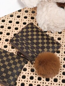 Adorned With A Delicate Pom-Pom, Short High-Quality Credit Card Storage Bag,Simple Casual Card Holder,High Quality Credit Card Storage Bag, Perfect For Outdoor Activities, Travel, And Returning To School - Coffee - View 6
