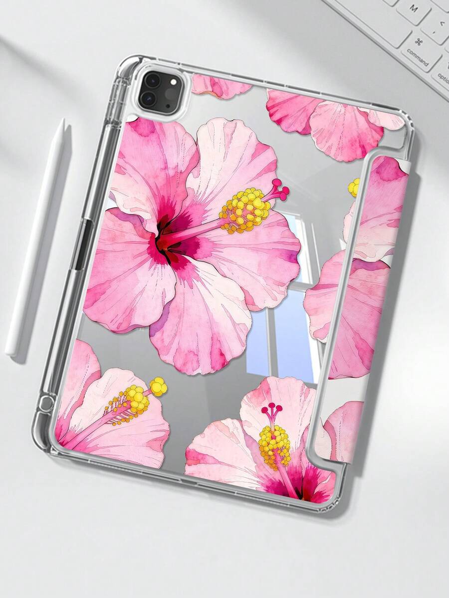 This Beautiful And Adorable Cartoon Pink Flower And Grass Double-Sided Acrylic Transparent Crystal Back Cover Is Shock-Resistant And Durable, Suitable For IPad 7th, 8th And 10th Generation (10.2 Inch). It Has A Built-In Pen Slot, Supports Sleep/Wake Function And Multiple Folding Stand Modes. It Is An Ideal Choice For Halloween And New Year Gifts. - Multicolor - View 1