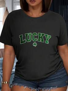 Lucky Shamrock T Shirt Women St Patrick's Day Cotton Casual Top White Green Print Short Sleeve Tee Shirt220g - 黑色 - 查看 2