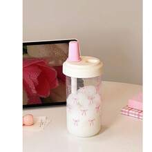 1pc Pink Bow Water Bottle, Minimalist School Water Bottle, Large Capacity Straw Plastic Cup Student Cup, Water Bottle, Cup, Possible, Water, Airport, Cup, School Airport, School Airport - Pink - View 5