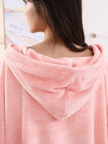 1pc Women's Soft Absorbent Hooded Sleeveless Solid Color Minimalist Oversized Bath Robe, Wearable Poncho For Bathing, Surfing, Changing Clothes, Beach, Swimming - Pink - View 6