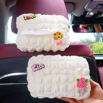 Blumenförmiger Auto-Papierhandtuchhalter. Eine Auto-Papierhandtuchbox. Süßer und einfacher Auto-Papierhandtuchhalter. Gürtelstil-Installation.