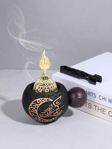1 Buah/Set Pembakar Dupa Bertekstur Retro dengan Elemen Islami. Terbuat dari keramik buram dan dihiasi manik-manik kayu imitasi, pembakar bakhoor ini memiliki gaya vintage dan elegan dengan bentuk bulat dan berisi. Detailnya meliputi pola bulan sabit berongga emas dan desain kaligrafi Arab. - MultiWarna - View 14