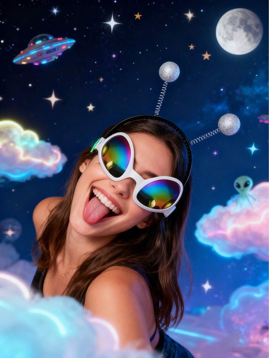 1套/6套外星人头箍和眼镜 - 火星天线头箍 - 闪光球头饰 - 太空主题服装 - 外星人服装配饰（银色和绿色），适合生日派对、外星人主题派对、万圣节、狂欢节、圣诞节、化妆派对、角色扮演和其他派对服装装饰 - 彩色 - 查看 1