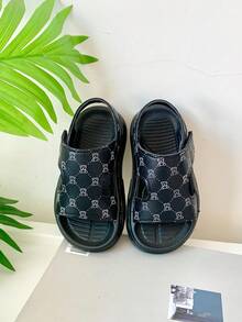 Sandalias deportivas con estampado de oso negro para niños y niñas de 2 a 8 años, sandalias deportivas blancas para verano y exterior con suela antideslizante y resistente, sandalias de playa suaves y cómodas de color caqui con suela ligera, sandalias para niños pequeños con cierre de conveniente, sandalias casuales y de moda con lindo estampado asimétrico de oso - Negro - Ver 4