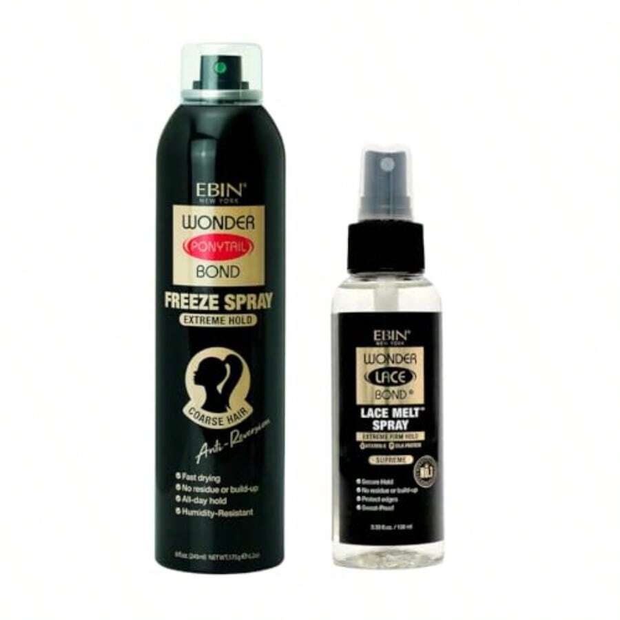 DMelting Spray For Lace Wigs Wonder Lace Bond Bundle With Wonder Ponytail Bond Freeze Spray - Extreme Hold Strong Hold Styling And Seaml Wig Application Gift Set 2 Items - As Pic - View 1