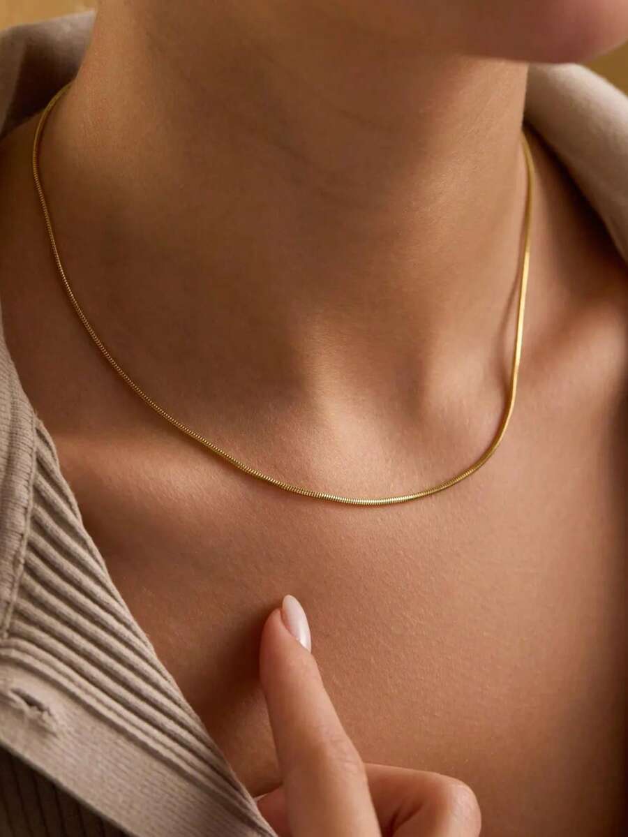 1 Stück 18K vergoldete Edelstahl Schlangenkette Halskette, minimalistisch goldene Halskette, runde Schlangenkette Halskette, Geschenk für Frauen - Gold 40+5cm - Übersicht 1