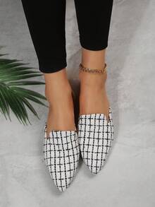 Women's Solid Color Bow Decor Pointed Toe Slip-On Flat Shoes, Casual Fashion Elegant Loafers, Soft Bottom Daily Commute Office Shoes, Mules, Brown - White Black - View 3