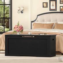 Storage Chest, Toy Box With 2 Safety Hinges, Toy Chest For Bedroom, Storage Bench With Storage, Shoe Bench, Supports 300 Lb, For Living Room, Entryway - Black - View 8