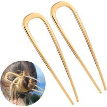 2 Piezas Horquillas para el Cabello Forma U Pinza para el Cabello Francesa 2 Puntas Horquillas Moo Mujeres Nias Accesorios Horquilla Ayuda el Cabello Dorado y Plateado - Dorado - Ver 2