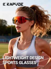 KAPVOE 轻便跑步眼镜，男女款山地自行车骑行眼镜，户外运动配件，露营，旅行，自行车眼镜，钓鱼装备，包含眼镜盒、眼镜布和眼镜袋 - 彩色 - 查看 2