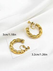 1对经典个性化18K镀金不锈钢不对称几何扭曲C形夹式耳环，适合男士、情侣、派对佩戴