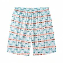 男士夏季全印花斜插口袋抽绳腰休闲度假沙滩短裤 - 綠色 - 查看 6