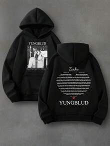 YUNGBLUD Concert Unisex Hoodie,Double-Sided Printed (250g Polyester Fiber) Long Sleeve Fleece Hoodie,The Perfect Rock Band Themed Gift,Casual Athletic Fall Hoodie,Men And Women's Black Long Sleeve Fleece Hoodie For Autumn And Winter,An Ultra-Soft And Comfortable Gift - 黑色 - 查看 2