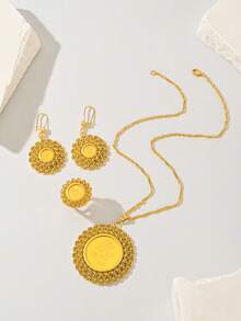 5pcs Women's Gold Jewelry Set - Rose Flower Pattern - Suitable For Women's Daily Wear, Holiday, Wedding Jewelry Gift, Mother's Gift, Ramadan Jewelry - Yellow Gold - View 3