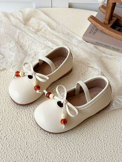 Girls' Bow Decor Leather Shoes, New Spring/Autumn Soft Bottom Princess Shoes, Children Retro Versatile Shoes