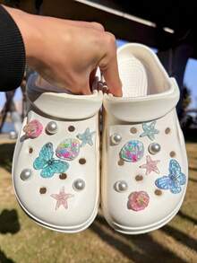 16个可爱多彩夏季贝壳和海星鞋饰，DIY休闲配饰 - 趣味百搭的个性化鞋饰，节日、派对和特殊场合的完美礼物 - 彩色 - 查看 2
