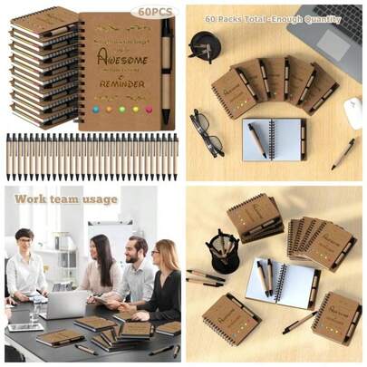 12 Pcs Notebooks With Pens, Thank You Gifts, Bulk Gifts, Coworker Gifts, Small Gifts, Student School Teacher Gifts, Encouragement Notepad, Brown