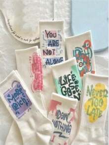 5 Pairs Random Letter Print Sports Socks, Unisex - Multicolor - View 6