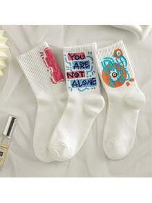 5 Pairs Random Letter Print Sports Socks, Unisex - Multicolor - View 7
