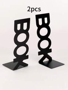 2pcs/Set Iron Decorative Bookend, Creative Letter Design Multi-Purpose Desktop Bookend For Office, School, Student, Book Storage Back To School - Black - View 7