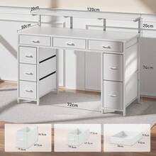 Computer Desk 120 * 50 * 74 Cm With 8 Storage Drawers, Gaming Desk With LED Lighting And USB Ports, Home Office Desk With Monitor Stand, Desk For Bedroom Or Study, Available In 4 Colors - White - View 4