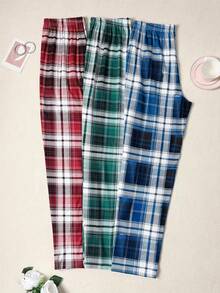 3pcs Men's Plaid Pajama Pants - Made Of Polyester And Spandex Blended Comfortable Stretchy Knit Fabric, With Pockets, Classic Style Suitable For All Seasons, Various Plaid Patterns Designed, Fall Winter Clothes - Multicolor - View 2