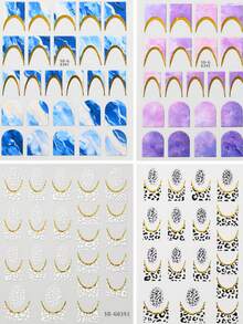 1片3D豹纹大理石美甲贴纸金色遮盖法式线条美甲滑块自粘式美甲装饰指甲用品指甲贴纸 - 彩色 - 查看 9