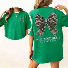 Vintage Camo Bow Hunting Shirt, Wild Southern Camo T-Shirt,Simply Printed Graphic Shirt,Daily Casual Womenswear-Unisex Street-Style Cotton T-Shirt Top - 綠色 - 查看 9
