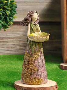 Green Vintage Country Forest Fairy Bird Feeder Outdoor Garden Statue, Resin Craft, Lawn Decoration, Woodland Decoration - Multicolor - View 3