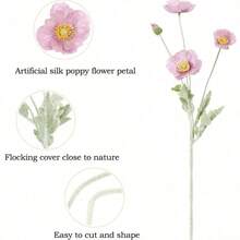 1/3/5支装仿真罂粟花，长59厘米，每枝4朵，简约现代风格，可弯曲且不褪色 - 适用于DIY花墙、场景装饰、客厅/卧室花瓶插花、婚礼、派对、桌面装饰。也适用于秋冬季装饰、家居装饰、厨房装饰、婚礼装饰、餐桌摆饰、办公室装饰、花园装饰、户外装饰、生日/毕业礼物、园艺、仿真花 - 紫色 - 查看 5