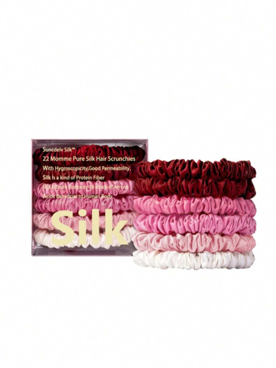 Conjunto de 6 elásticos de cabelo 100% seda de amoreira pura. Elegantes, macios e confortáveis, complementam qualquer look. Acessórios para cabelo, prendedores de rabo de cavalo, elásticos de cabelo, presilhas elásticas. - Multicolorido - Ver 1