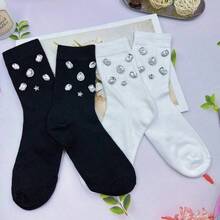1/2/3/4 Pairs Women Solid Color Rhinestone Decorated Mid-Calf Socks, Sparkling Rhinestone Decorated Socks - Comfortable, Fashionable, Soft, Stretchy, Suitable For All Seasons, Perfect For Women's Daily Wear, Dates, Parties, And An Ideal Gift For Women, Christmas, Valentine's Day, Mother's Day - Multicolor - View 7