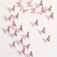 20pcs Pink Hollow Butterfly Wall Decor For Indoor