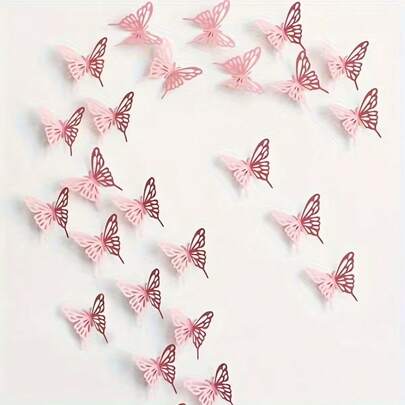 20pcs Pink Hollow Butterfly Wall Decor For Indoor