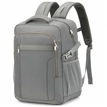 EZUOLA 40x30x20cm (24L bis 30L) erweiterbarer Reiserucksack, geeignet für Ryanair, Wizz Air, passend für 15,6" Laptop, Unisex Handgepäck für Pendeln und Geschäftsreisen, tolles Geschenk für Eltern, Töchter, Freunde - Hellgrau - Übersicht 11