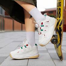 Giày trượt patin thời trang dành cho thanh thiếu niên, 4 bánh xe, bánh sau có thể tháo rời, khóa xoay có thể thu gọn, giày trượt patin giải trí cho nam và nữ, quà tặng ngày lễ và sinh nhật. - Màu be - Xem 9