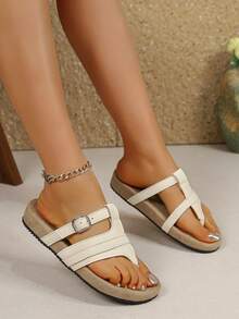 Pantofole da donna, pantofole piatte slip-on, pantofole comode antiscivolo per soggiorno, camera da letto, bagno, spiaggia all'aperto, feste, pantofole da donna alla moda - Beige - Visualizzare 3