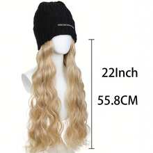 22Inch Knit Cap Wig With Lettering Long Curly Highlighted Wavy Wig Cap - Multicolor - View 5